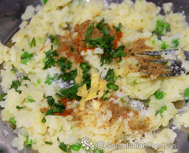 Add red chilli powder, garam masala powder. gigner , green chilli, mix well